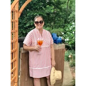 NWOT August Morgan "Aperol Spritz" Striped Embellished Comfort Caftan Dress L/XL